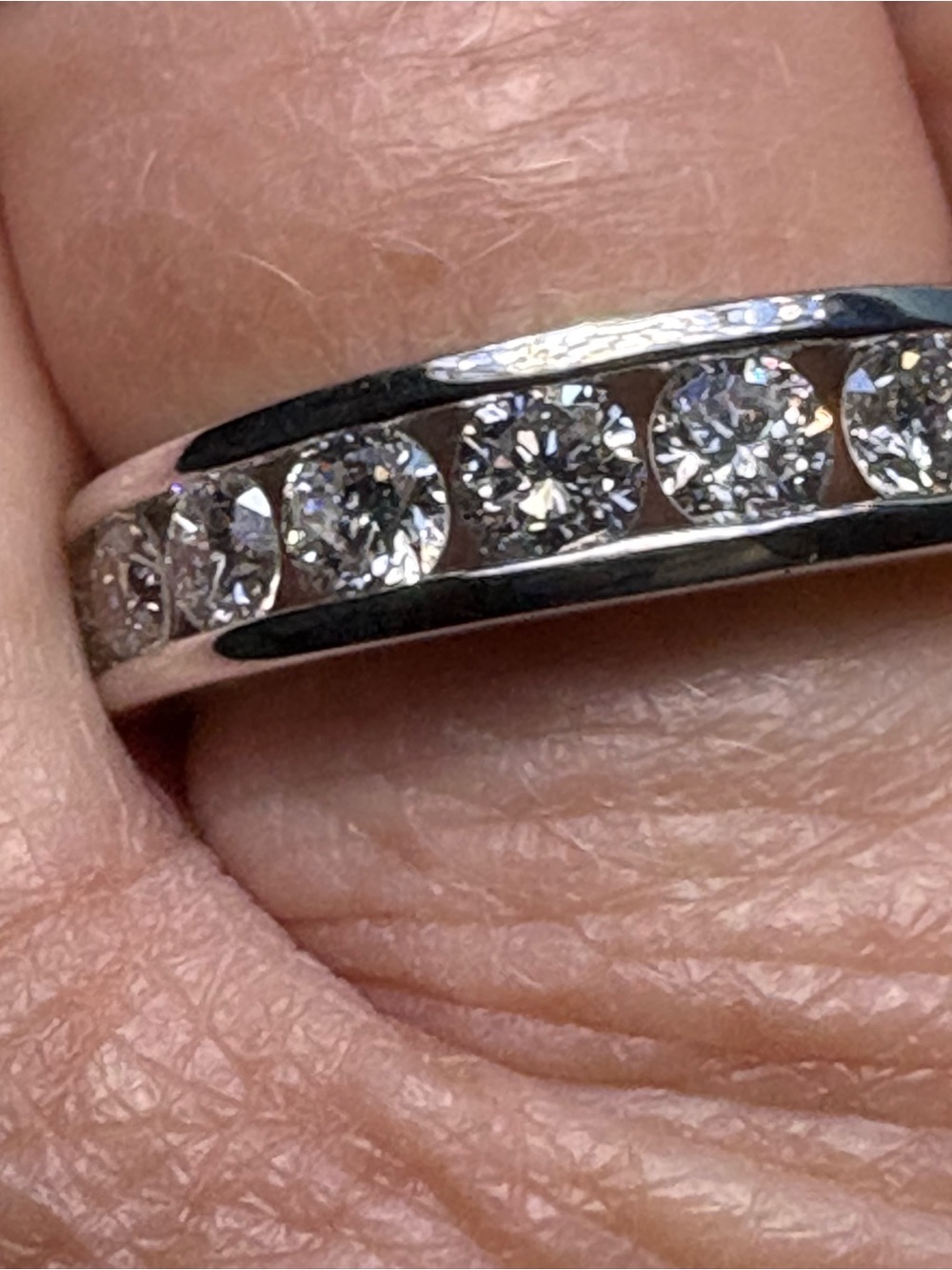 Channel set silver ring with lab diamonds